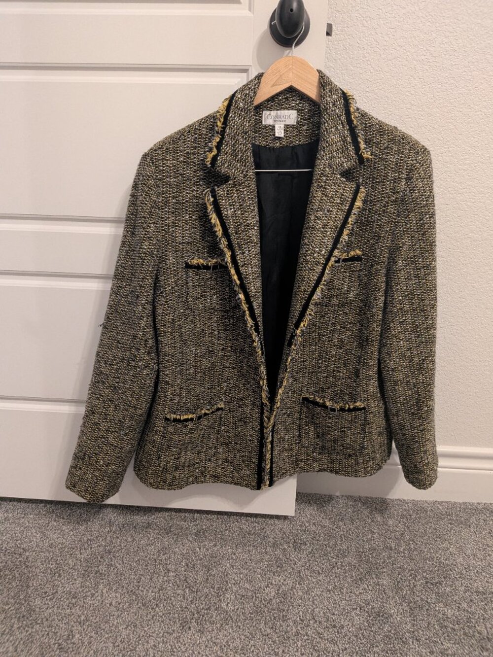 90s Vintage "Clueless" Conrad C Tweed Fringe Blazer Jacket – Size 1XW / 18W